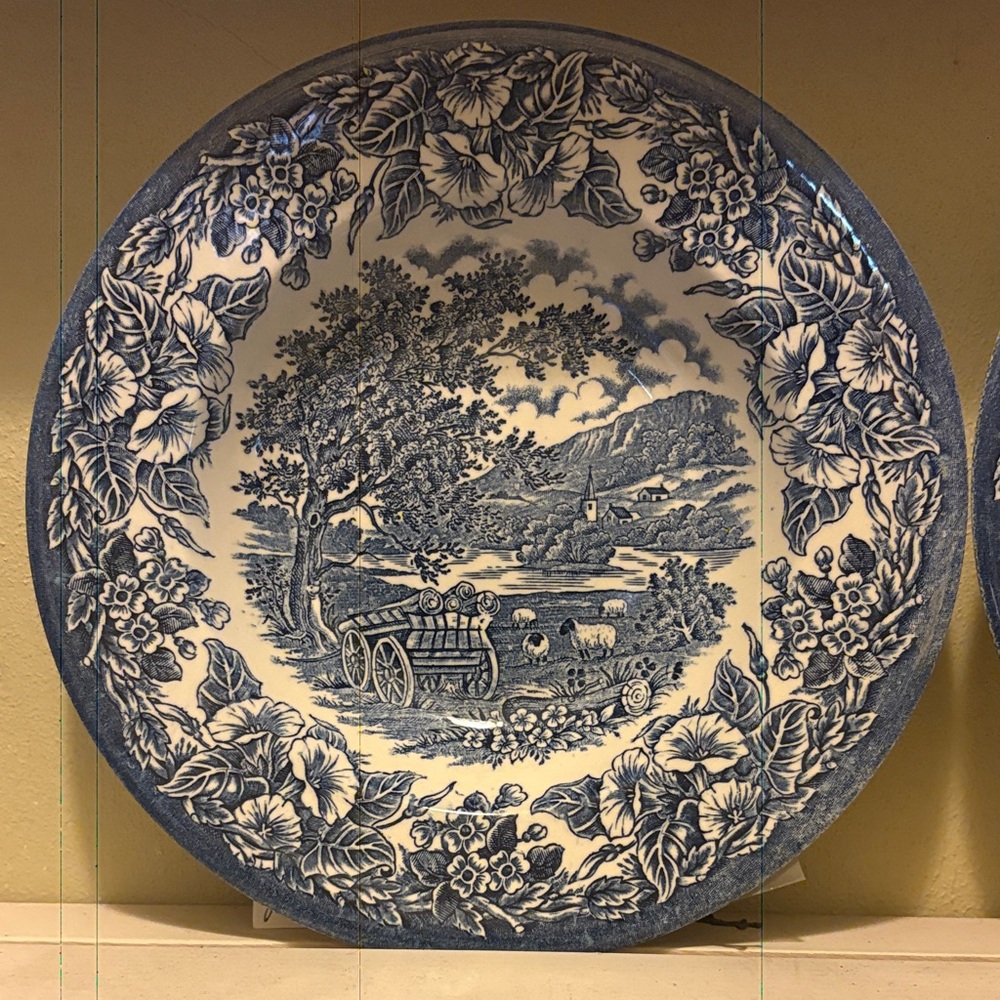 Vintage Set of Three Blue and White Plates Signed EIT England